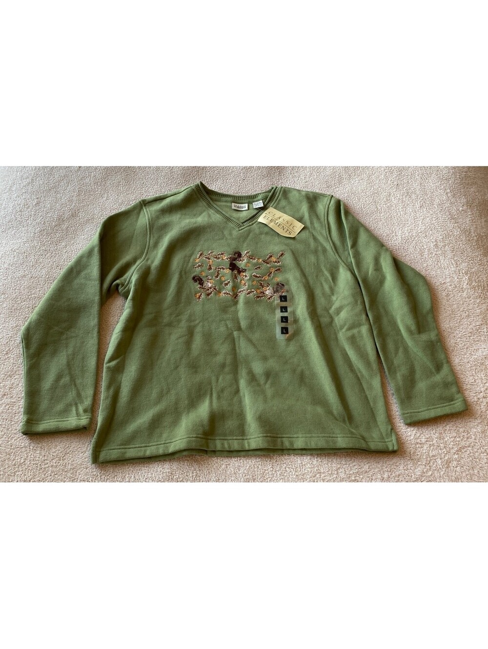 VTG NWT Classic Elements Embroidered Squirrel Sweatshirt Women's L Cottagecore